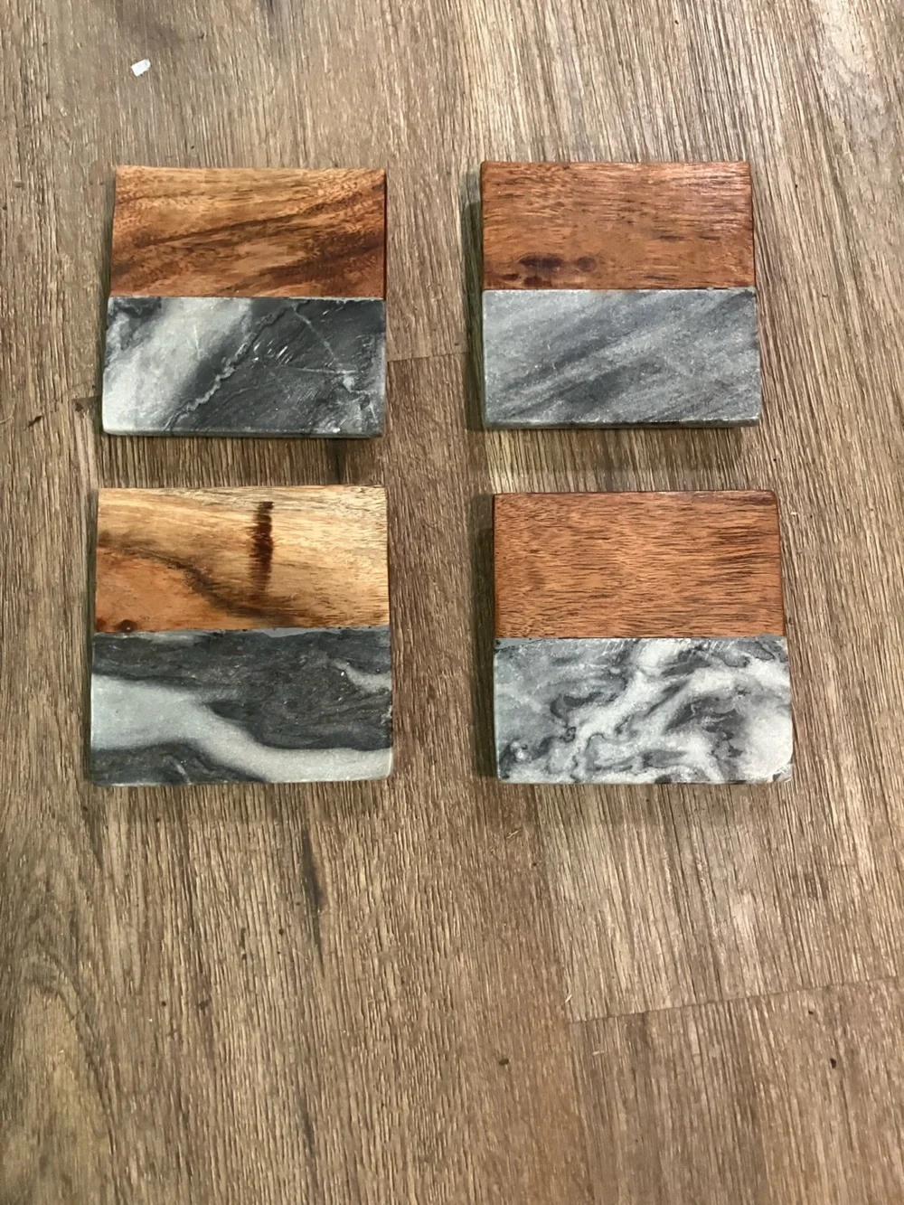 Marble & Wood Stripe Coasters - Set of 4